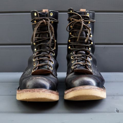 Photo by Leroy on April 4, 2024 of the Nicks x Zuriick Merriman in Horween Black Chromexcel.