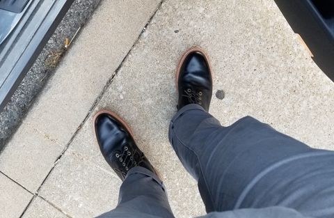 Photo by InfernalJusticator on June 20, 2024 of the Grant Stone Diesel Boot in Horween Black Chromexcel.