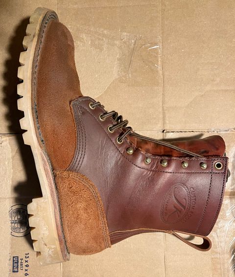 Photo by Eazydoesit on October 4, 2023 of the JK Boots O.T. in Seidel Redwood Oil Tan Roughout.