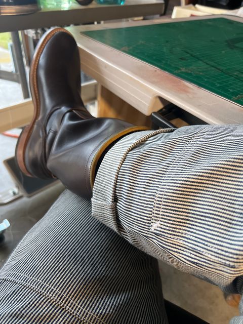 Photo by financial_bootnerd on December 24, 2023 of the Role Club Engineer Boots in Horween Brown Chromexcel Horsehide.