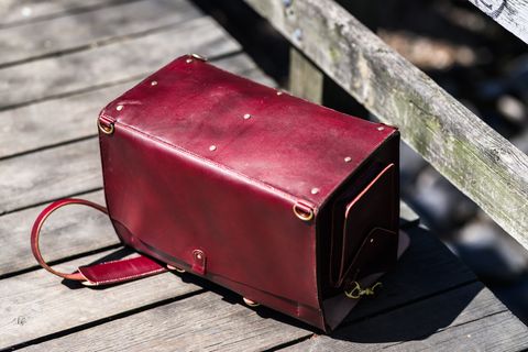 Photo by ABPhoto on April 26, 2025 of the Self-Made Camera Satchel in Wickett & Craig Burgundy English Bridle.