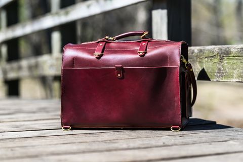 Photo by ABPhoto on April 26, 2025 of the Self-Made Camera Satchel in Wickett & Craig Burgundy English Bridle.