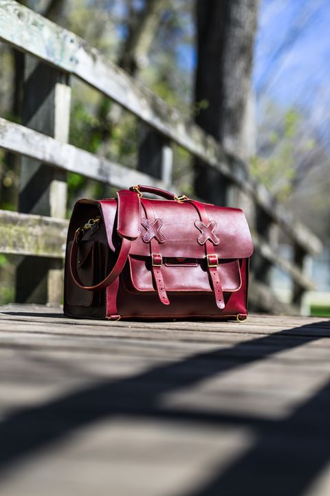 Photo by ABPhoto on April 26, 2025 of the Self-Made Camera Satchel in Wickett & Craig Burgundy English Bridle.