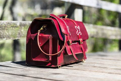 Photo by ABPhoto on April 26, 2025 of the Self-Made Camera Satchel in Wickett & Craig Burgundy English Bridle.