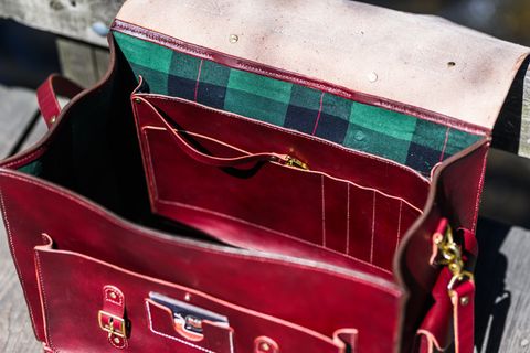 Photo by ABPhoto on April 26, 2025 of the Self-Made Camera Satchel in Wickett & Craig Burgundy English Bridle.