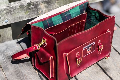 Photo by ABPhoto on April 26, 2025 of the Self-Made Camera Satchel in Wickett & Craig Burgundy English Bridle.