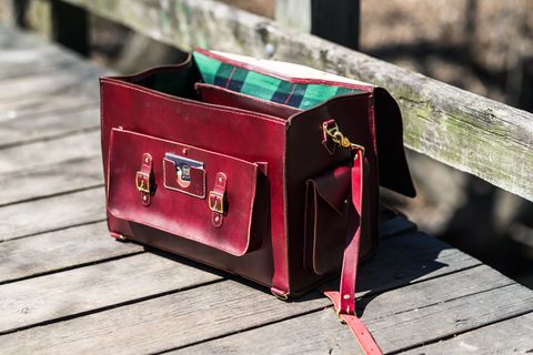 Photo by ABPhoto on April 26, 2025 of the Self-Made Camera Satchel in Wickett & Craig Burgundy English Bridle.