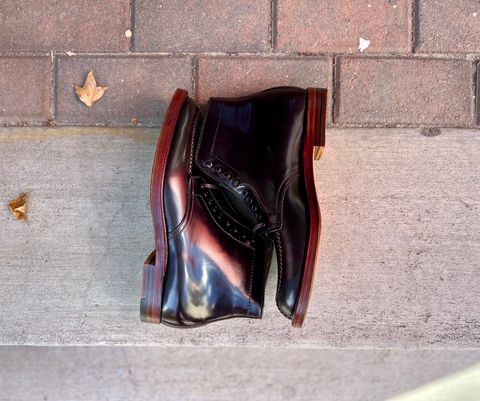 Photo by cordovanandcreases on November 5, 2022 of the Alden Tanker Boot in Horween Color 8 Shell Cordovan.