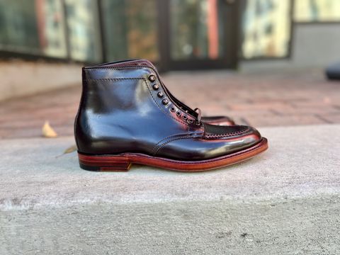 Photo by cordovanandcreases on November 5, 2022 of the Alden Tanker Boot in Horween Color 8 Shell Cordovan.