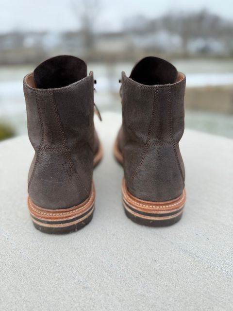 Photo by DMSR64 on March 2, 2025 of the Grant Stone Brass Boot in C.F. Stead Earth Waxy Commander Suede.
