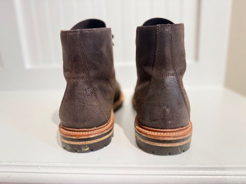 Photo by DMSR64 on April 5, 2025 of the Grant Stone Brass Boot in C.F. Stead Earth Waxy Commander Suede.