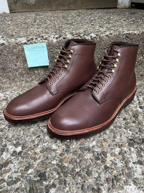Photo by drtobiassfunke on October 2, 2022 of the Alden Plain Toe Boot in Dark Brown Pegasus Calf.