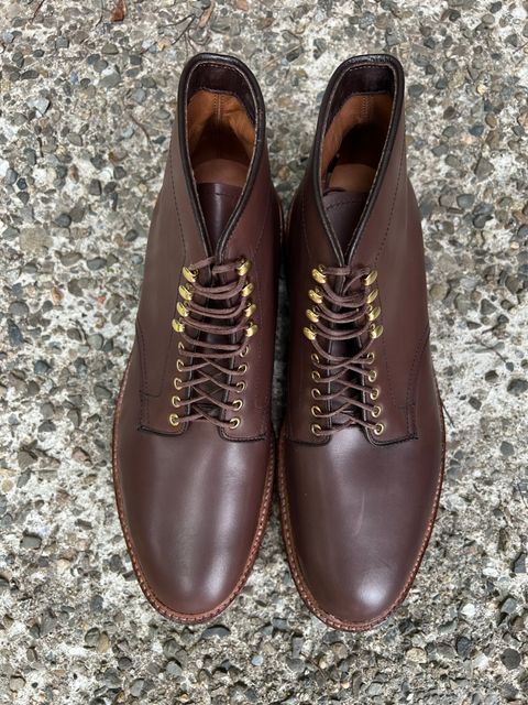Photo by drtobiassfunke on October 2, 2022 of the Alden Plain Toe Boot in Dark Brown Pegasus Calf.