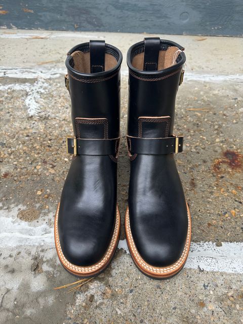 The Flat Head Engineer Boots in Black Japanese Cordovan Horsehide