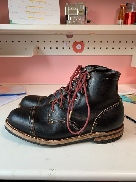 Photo by eggieman on April 4, 2025 of the Truman Cap Toe Boot in Horween Black Waxed Flesh.