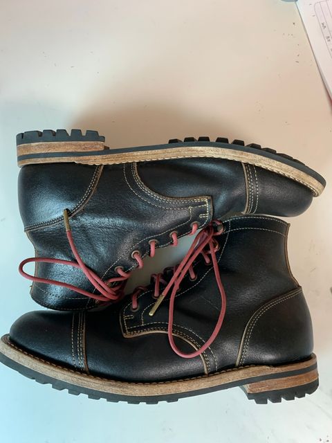 Photo by eggieman on April 4, 2025 of the Truman Cap Toe Boot in Horween Black Waxed Flesh.