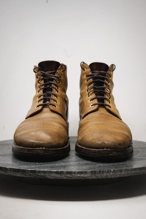Photo by ccasenhiser on April 5, 2025 of the Grant Stone Garrison Boot in C.F. Stead Natural Waxy Commander Suede.
