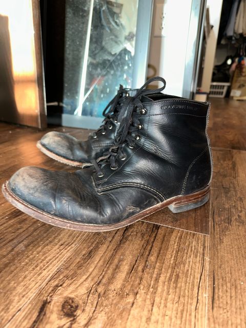 Photo by _cryptid_jack on March 31, 2025 of the Wolverine 1000 Mile Plain-Toe Boot in Horween Black Chromexcel.