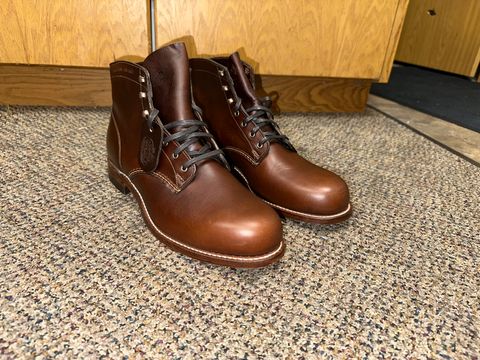 Photo by _cryptid_jack on July 2, 2025 of the Wolverine 1000 Mile Plain-Toe Boot in Horween Brown Chromexcel.