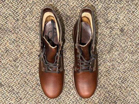 Photo by _cryptid_jack on July 2, 2025 of the Wolverine 1000 Mile Plain-Toe Boot in Horween Brown Chromexcel.