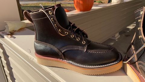 Photo by thelaststarfighter on October 28, 2022 of the Nicks Moc Toe in Horween Brown Waxed Flesh.
