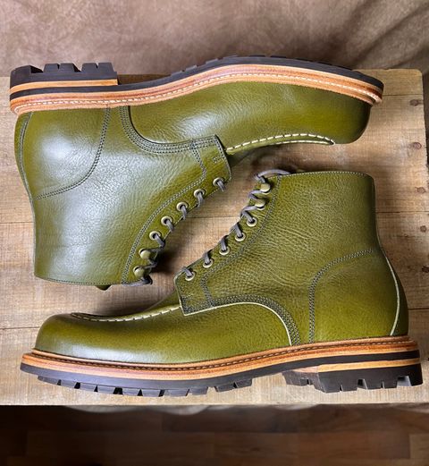 Photo by TheHobbyCobbler on September 30, 2025 of the Grant Stone Brass Boot in Badalassi Carlo Oliva Minerva Liscio.
