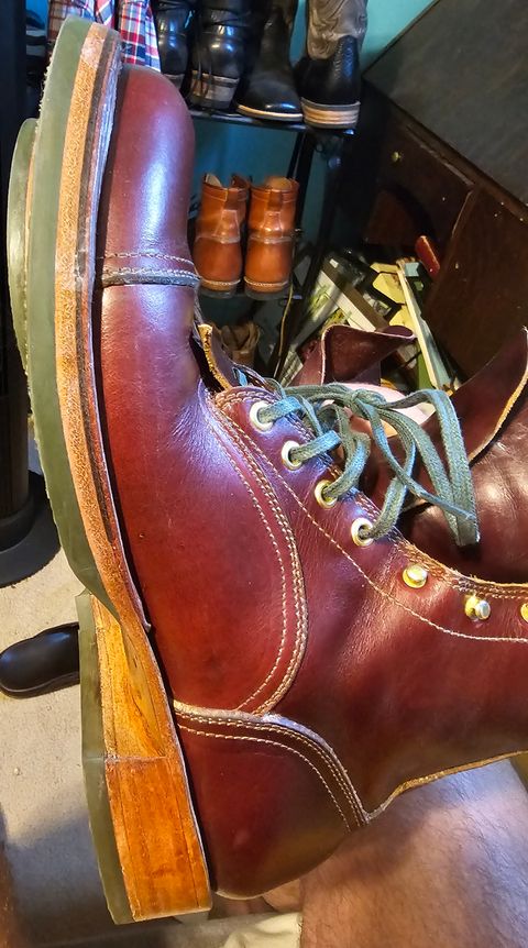 Photo by 1peter3 on June 5, 2024 of the Open Road Custom Boots MTO Service Boot in Veg Retan Red.