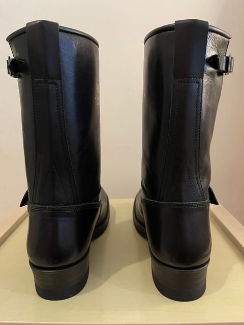 Photo by TY on October 1, 2023 of the Addict Boots AB-01 Engineer Boots in Black Dye-Finished Horsehide.