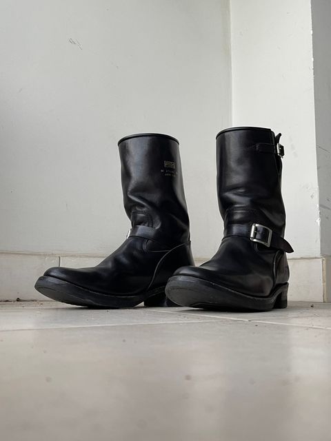 Photo by TY on April 1, 2024 of the Addict Boots AB-01 Engineer Boots in Black Dye-Finished Horsehide.