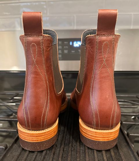 Photo by austinrylees on October 2, 2024 of the Fortis Boots Wholecut Chelsea in Wickett & Craig Medium Brown English Bridle.