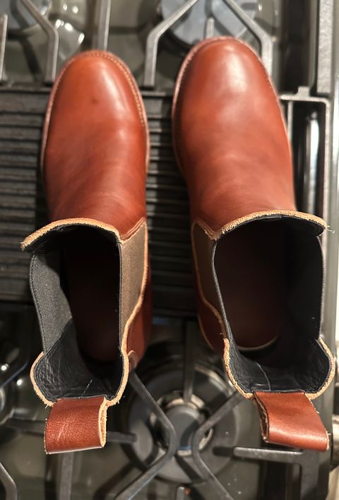 Photo by austinrylees on October 2, 2024 of the Fortis Boots Wholecut Chelsea in Wickett & Craig Medium Brown English Bridle.