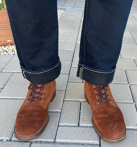 Photo by austinrylees on September 23, 2025 of the Iron Boots The Chosen One in S.B. Foot Dune Roughout Suede.