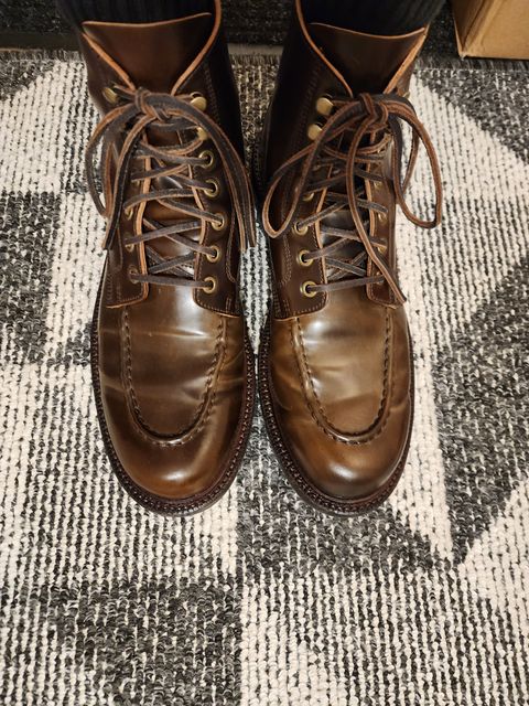 Photo by bootsup on November 15, 2023 of the Grant Stone Brass Boot in Horween Maduro Shell Cordovan.
