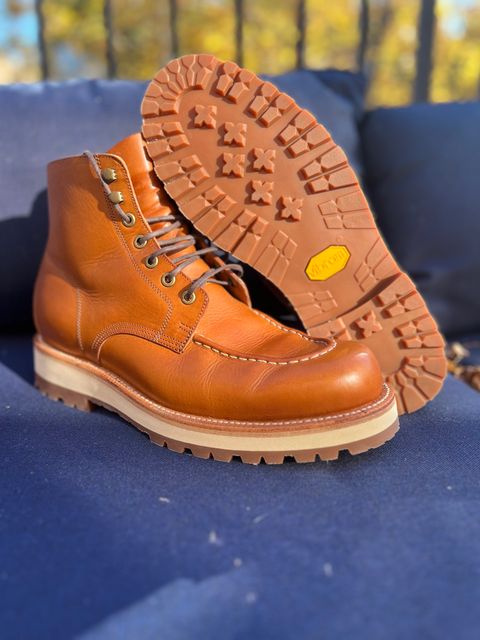 Photo by raw_indighoul on October 22, 2023 of the Grant Stone Brass Boot in Badalassi Carlo Saddle Tan Minerva.