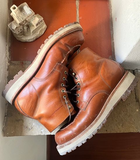 Photo by raw_indighoul on March 5, 2024 of the Grant Stone Brass Boot in Badalassi Carlo Saddle Tan Minerva.