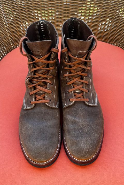Photo by raw_indighoul on December 3, 2024 of the John Lofgren M-43 Service Shoes in Horween Natural Chromexcel Roughout.