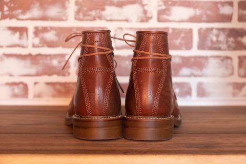 Photo by patinalfather on October 3, 2022 of the John Lofgren Combat Boots in Shinki Wabi-Sabi Horsebutt.