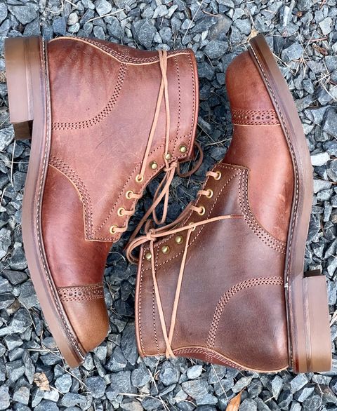 Photo by patinalfather on October 3, 2022 of the John Lofgren Combat Boots in Shinki Wabi-Sabi Horsebutt.
