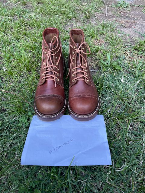 Photo by patinalfather on October 3, 2022 of the John Lofgren Combat Boots in Shinki Wabi-Sabi Horsebutt.