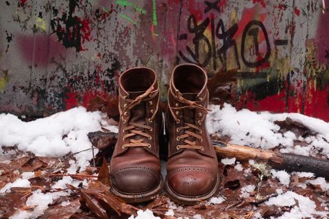 Photo by patinalfather on December 6, 2022 of the John Lofgren Combat Boots in Shinki Wabi-Sabi Horsebutt.