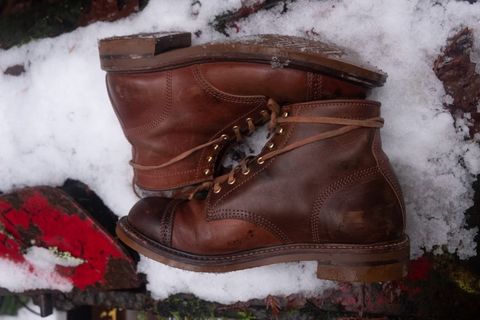 Photo by patinalfather on December 6, 2022 of the John Lofgren Combat Boots in Shinki Wabi-Sabi Horsebutt.