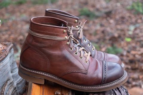 Photo by patinalfather on January 3, 2023 of the John Lofgren Combat Boots in Shinki Wabi-Sabi Horsebutt.