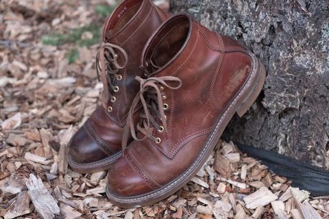 Photo by patinalfather on February 3, 2023 of the John Lofgren Combat Boots in Shinki Wabi-Sabi Horsebutt.