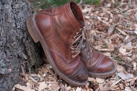 Photo by patinalfather on February 3, 2023 of the John Lofgren Combat Boots in Shinki Wabi-Sabi Horsebutt.