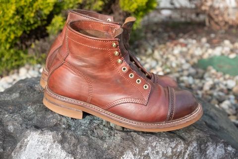 Photo by patinalfather on March 5, 2023 of the John Lofgren Combat Boots in Shinki Wabi-Sabi Horsebutt.