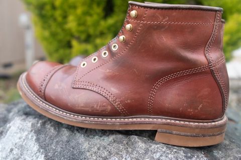 Photo by patinalfather on March 5, 2023 of the John Lofgren Combat Boots in Shinki Wabi-Sabi Horsebutt.
