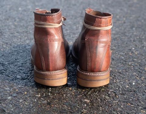 Photo by patinalfather on April 2, 2023 of the John Lofgren Combat Boots in Shinki Wabi-Sabi Horsebutt.