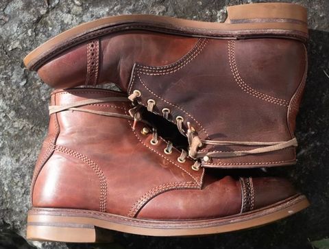 Photo by patinalfather on April 2, 2023 of the John Lofgren Combat Boots in Shinki Wabi-Sabi Horsebutt.