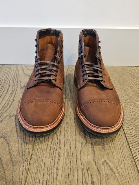 Photo by cgbaird2 on November 4, 2024 of the Alden Straight Tip Boot in Horween Tobacco Smooth Chamois.