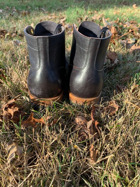 Photo by baltbootguy on December 5, 2022 of the Iron Boots Unlisted Model in Maryam Black Hand-Dyed Horsehide.